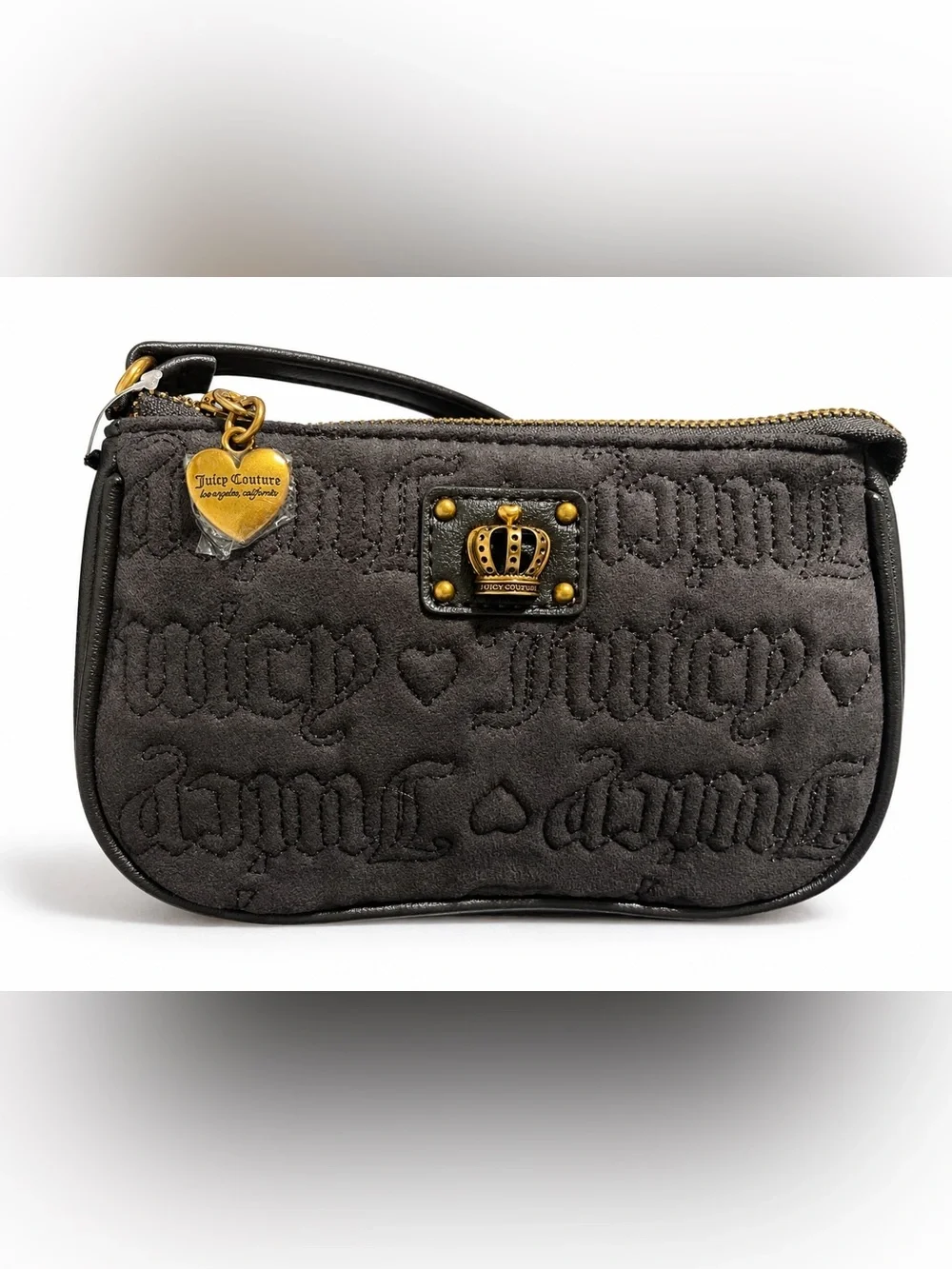 Juicy Couture Black Embroidered Logo Shoulder Bag with Gold Accent
